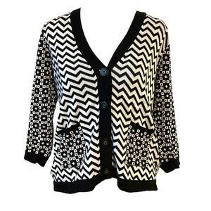 Margaret O’Leary Zig Zag Black and White Button Cardigan